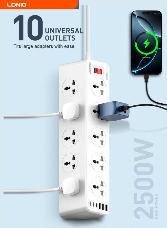 LDNIO Universal Power Socket | 10 Universal Outlets + 3 USB-C + 3 USB-A Ports | 33W PD Fast Charging, QC3.0, PPS Support, 2M Heavy-Duty Cable, 2500W Max, Global Safety Certified - Image 1