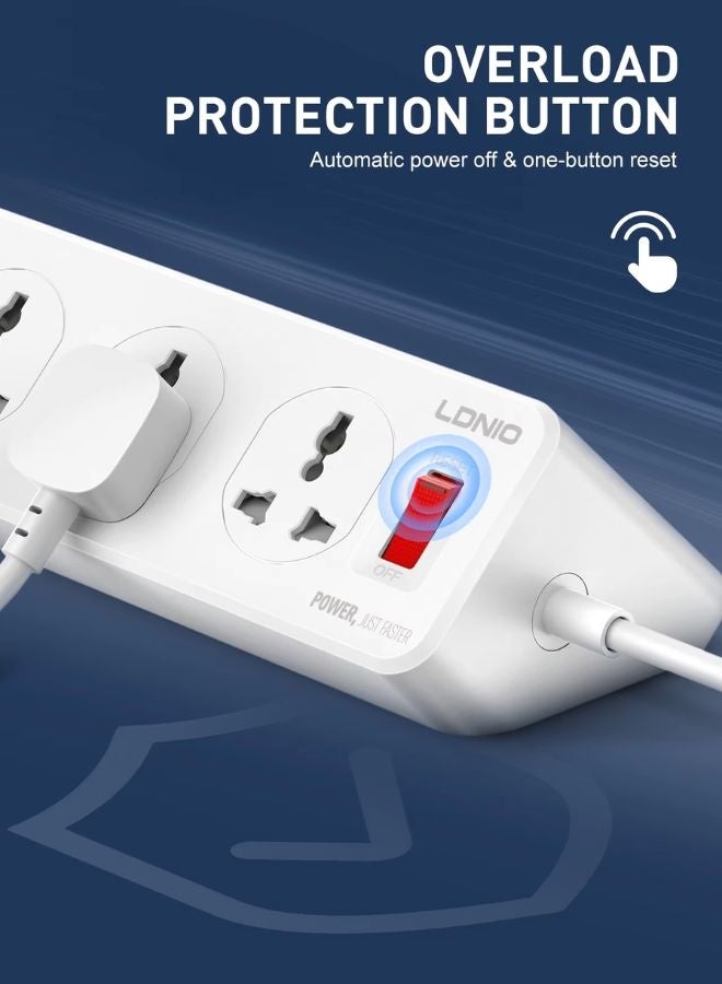 LDNIO Universal Power Socket | 10 Universal Outlets + 3 USB-C + 3 USB-A Ports | 33W PD Fast Charging, QC3.0, PPS Support, 2M Heavy-Duty Cable, 2500W Max, Global Safety Certified - Image 5