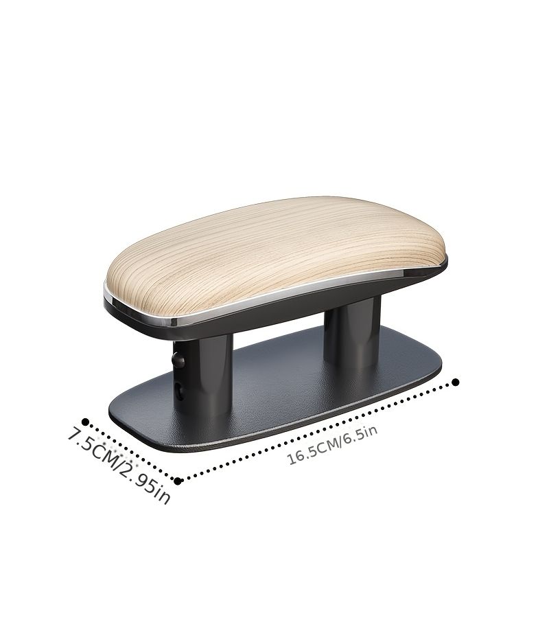 Grey Car Elbow Support Armrest Pad Adjustable Height Wood Grain Faux Leather No Damage Install Comfortable Driving Rest - Image 2