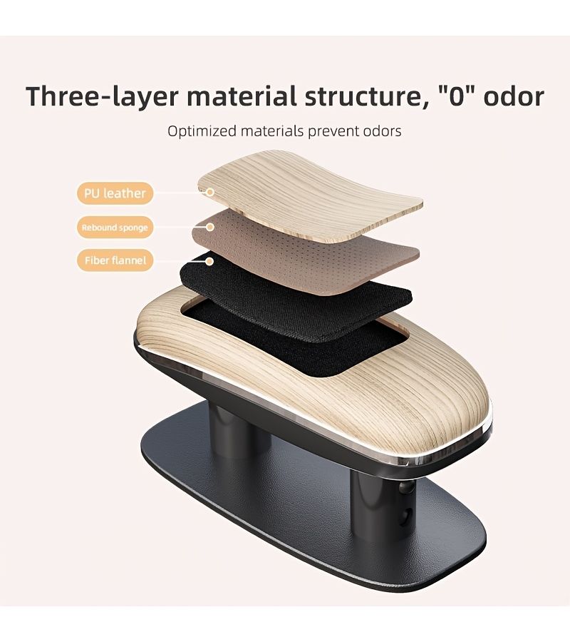 Grey Car Elbow Support Armrest Pad Adjustable Height Wood Grain Faux Leather No Damage Install Comfortable Driving Rest - Image 5