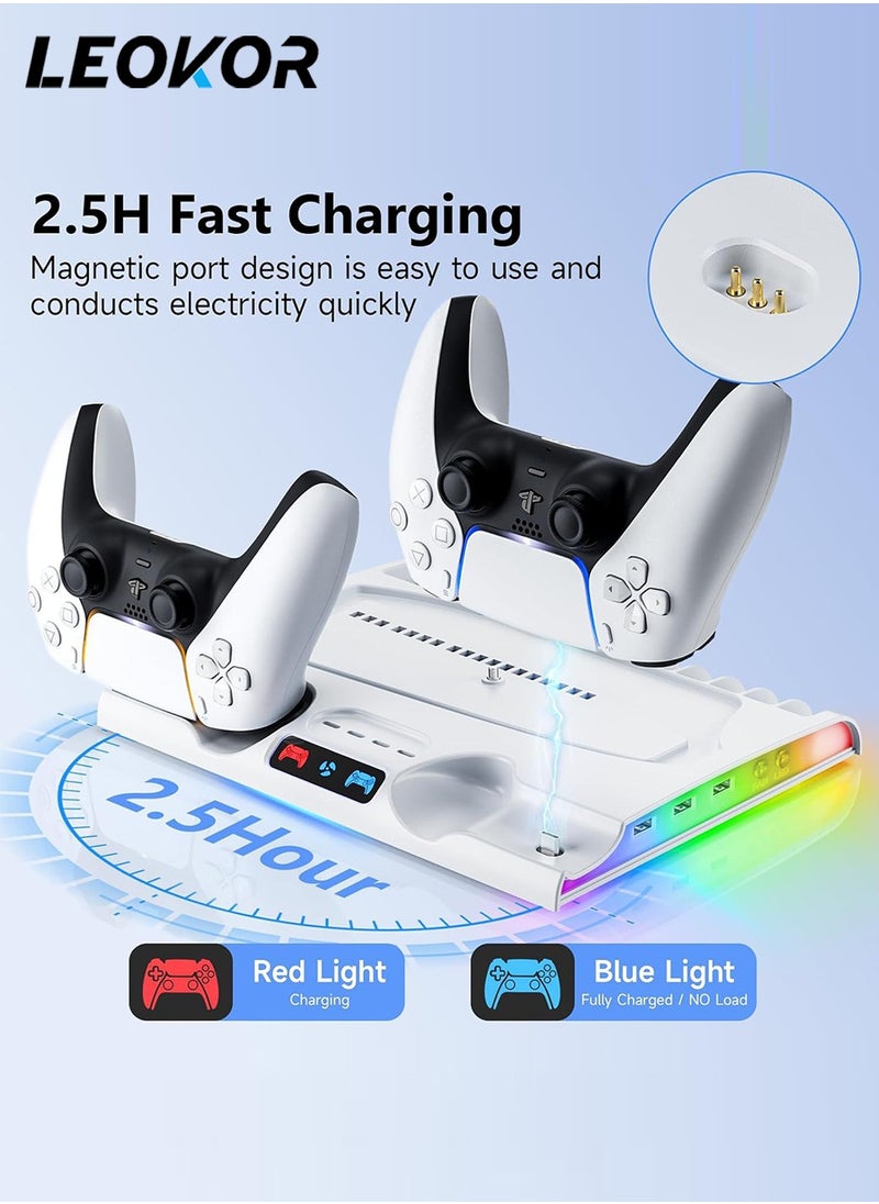 LEOKOR PS5 Slim Cooling Charging Station,with Cooling Station/Dual Controller Charging Station and RGB Light,8 Game slots and 1 hard drive slot,for PlayStation 5 Slim/Disc/Digital  - Image 3