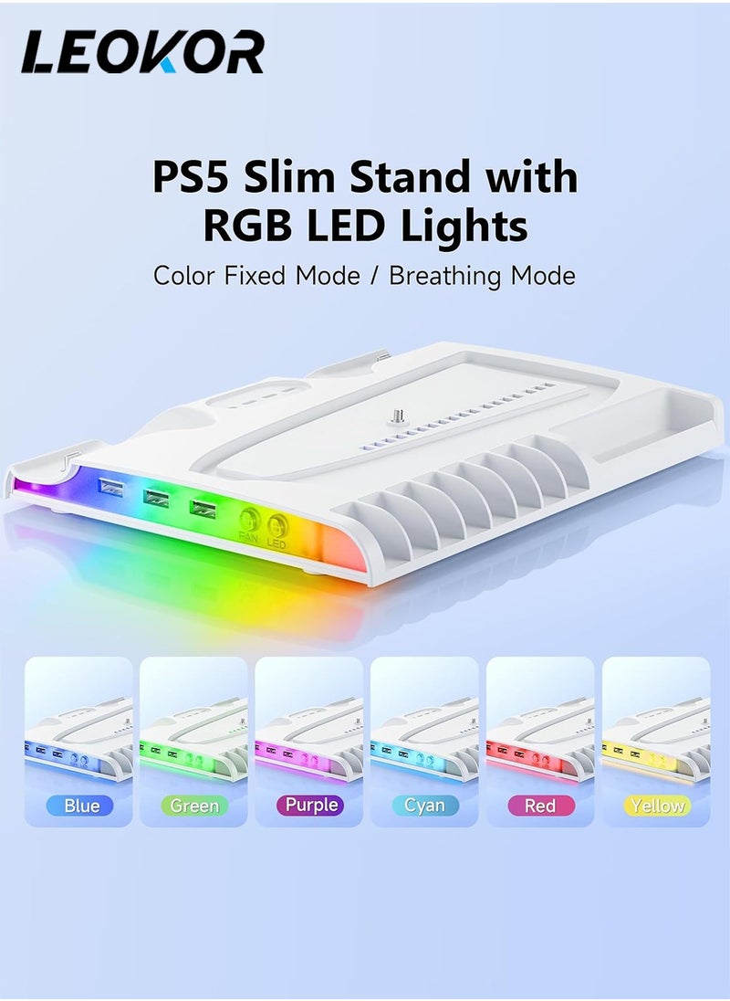 LEOKOR PS5 Slim Cooling Charging Station,with Cooling Station/Dual Controller Charging Station and RGB Light,8 Game slots and 1 hard drive slot,for PlayStation 5 Slim/Disc/Digital  - Image 2