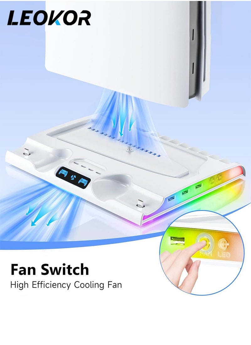 LEOKOR PS5 Slim Cooling Charging Station,with Cooling Station/Dual Controller Charging Station and RGB Light,8 Game slots and 1 hard drive slot,for PlayStation 5 Slim/Disc/Digital  - Image 4