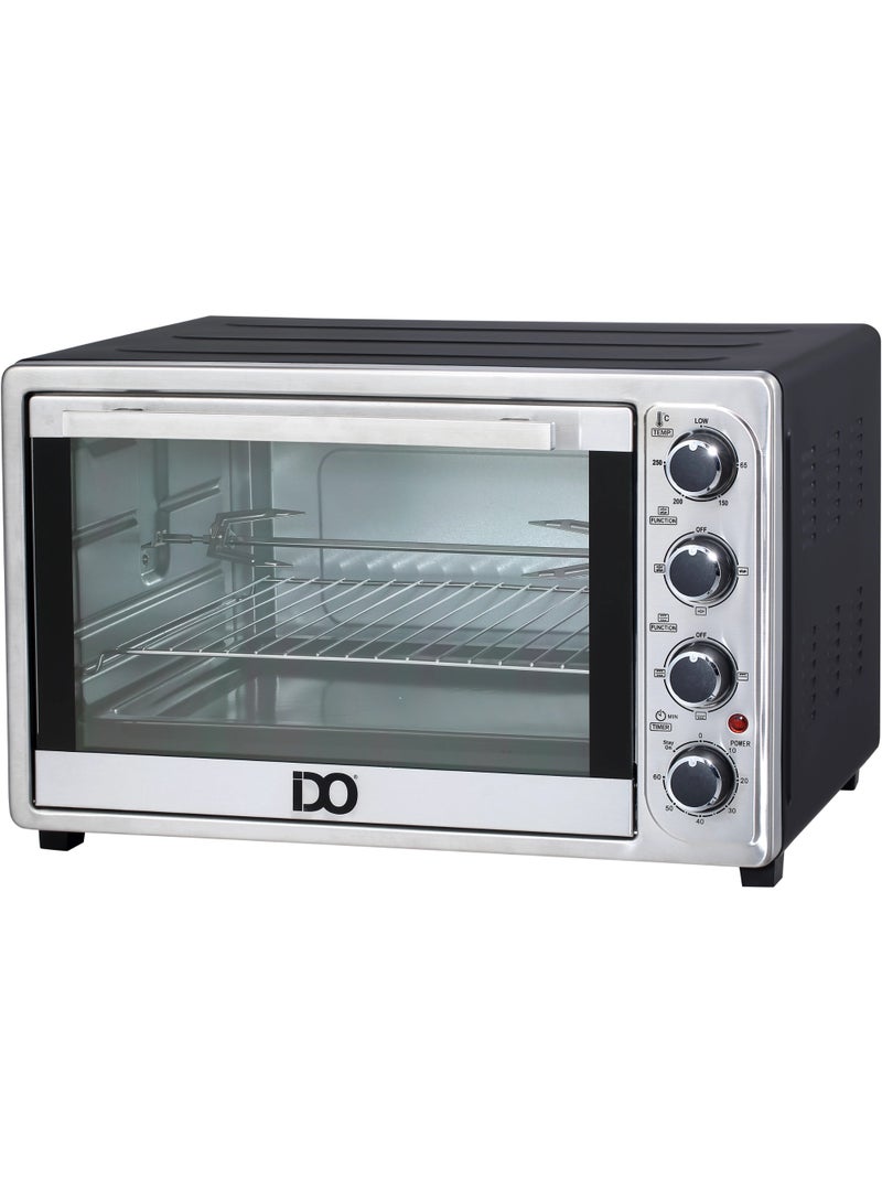 IDO Toaster Oven – 50 Liters – 2000 Watts – Double Glass Door for Thermal Insulation – Ideal for Toasting, Baking, and Grilling – Dual Grill Function – Adjustable Timer with Power Indicator – Temperature Control up to 250°C – Convection Function – Interior Light – Additional Accessories (Wire Rack, Baking Tray, Tray Handle, Grill Set, Deep Round Tray) - Image 1