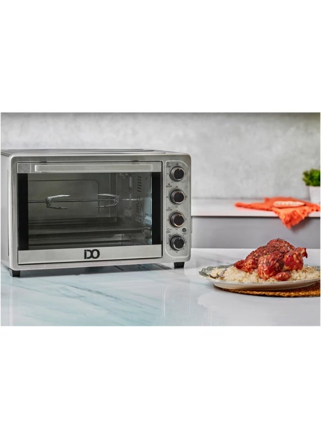 IDO Toaster Oven – 50 Liters – 2000 Watts – Double Glass Door for Thermal Insulation – Ideal for Toasting, Baking, and Grilling – Dual Grill Function – Adjustable Timer with Power Indicator – Temperature Control up to 250°C – Convection Function – Interior Light – Additional Accessories (Wire Rack, Baking Tray, Tray Handle, Grill Set, Deep Round Tray) - Image 5