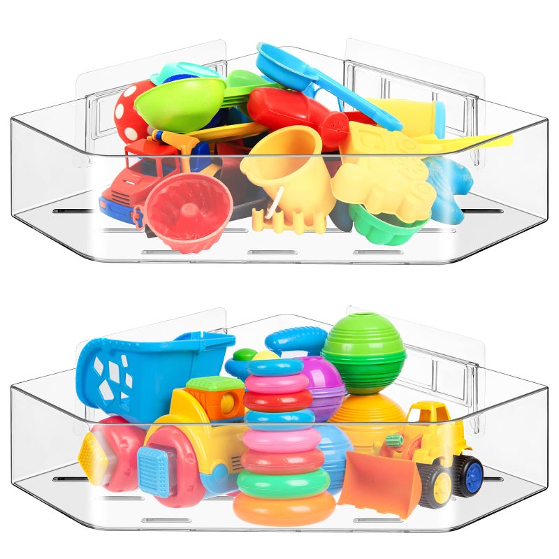 MAKIOTEKO 2 Pack Acrylic Corner Shower Caddy, Adhesive Shower Organizer Bathroom Organizer Shelves Bath Toy Holder Storage for Bathroom - Image 2