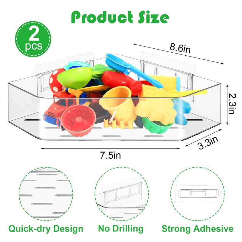 MAKIOTEKO 2 Pack Acrylic Corner Shower Caddy, Adhesive Shower Organizer Bathroom Organizer Shelves Bath Toy Holder Storage for Bathroom - Image 3