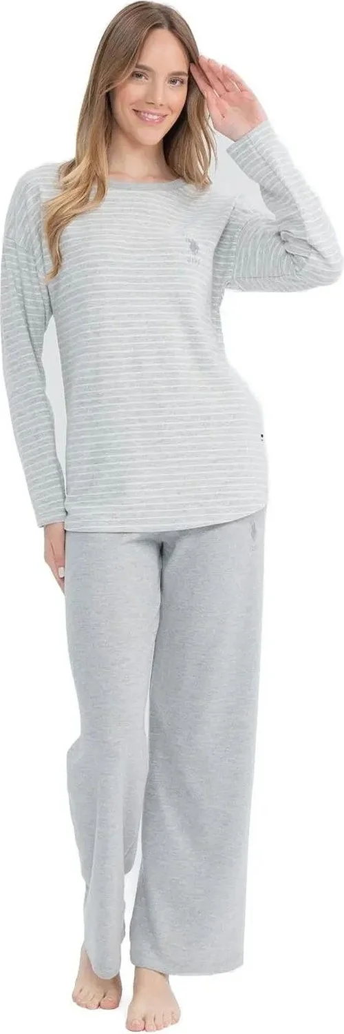 U.S. Polo Assn. 17083 Women's Soft Fabric Long Sleeve Round Neck Pajama Set-Grimelanj