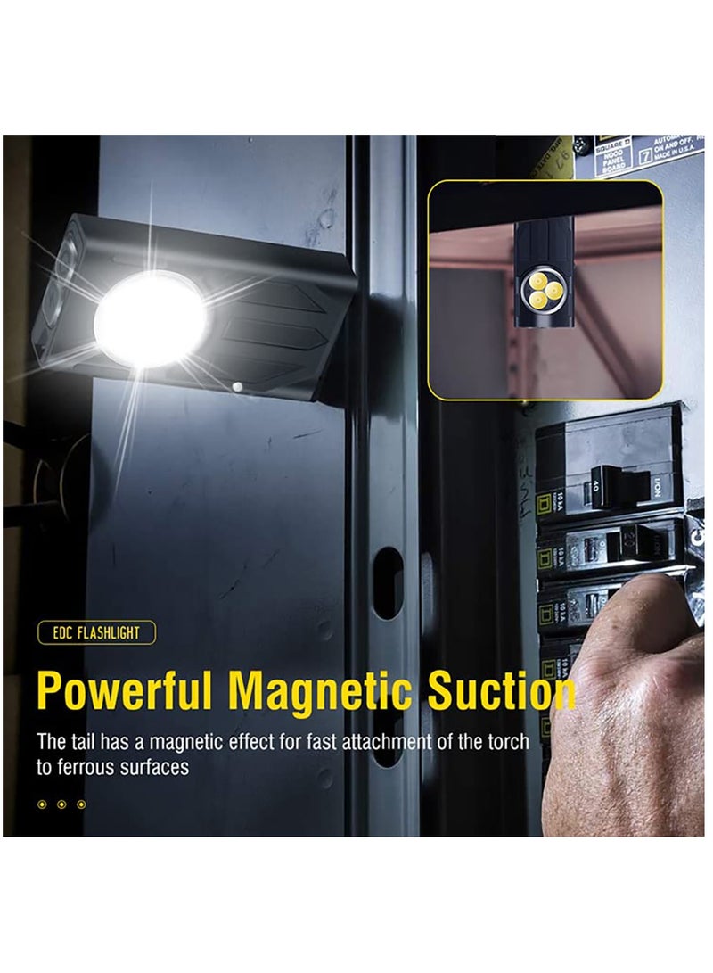 Compact 1100 Lumens Mini Flashlight - Powerful EDC Keychain Light with Red & UV Modes, USB-C Rechargeable, 10 Settings, IPX5 Waterproof, Magnetic Clip (Black) - Image 5