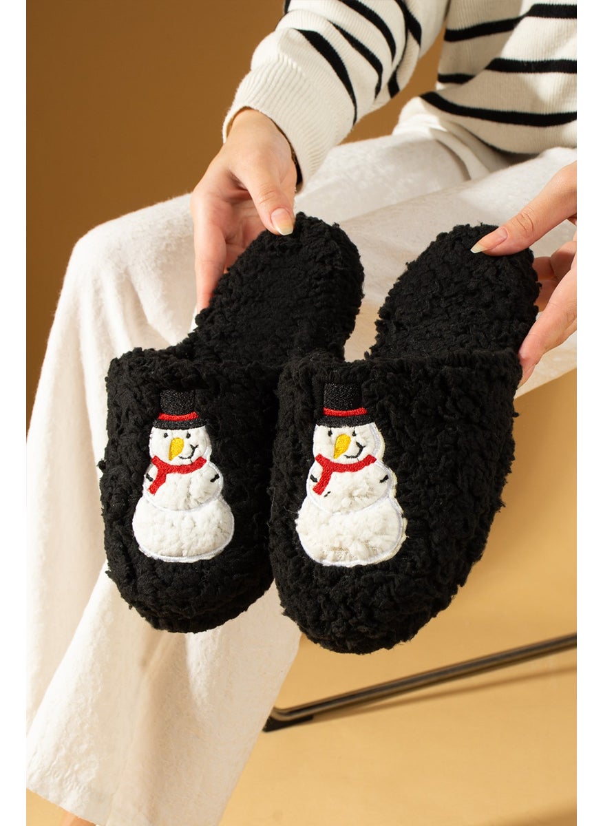 Pembe Potin - Pink Potin Cold Proof Snowman Printed Wool Women's Home Slippers K100-25 - Image 1