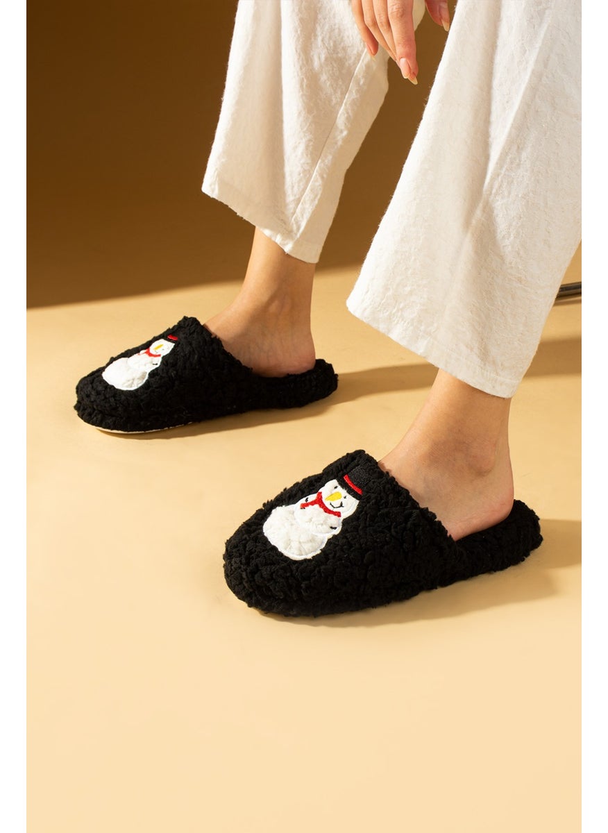 Pembe Potin - Pink Potin Cold Proof Snowman Printed Wool Women's Home Slippers K100-25 - Image 1