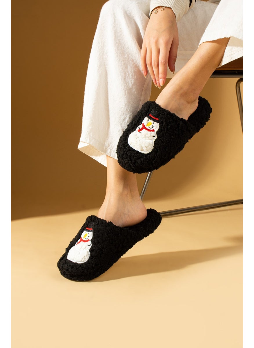 Pembe Potin - Pink Potin Cold Proof Snowman Printed Wool Women's Home Slippers K100-25 - Image 1