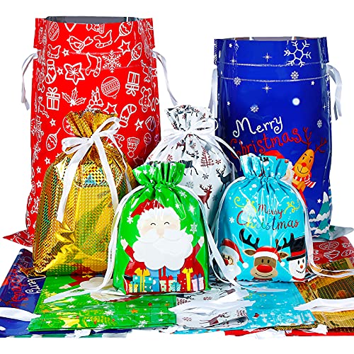 YQL 30PCS Christmas Drawstring Gift Bags Assorted SizesChristmas Wrapping Bags Gift Sacks Xmas Presents Fast Wrapping for Birthday Holiday Party Favor - Image 1