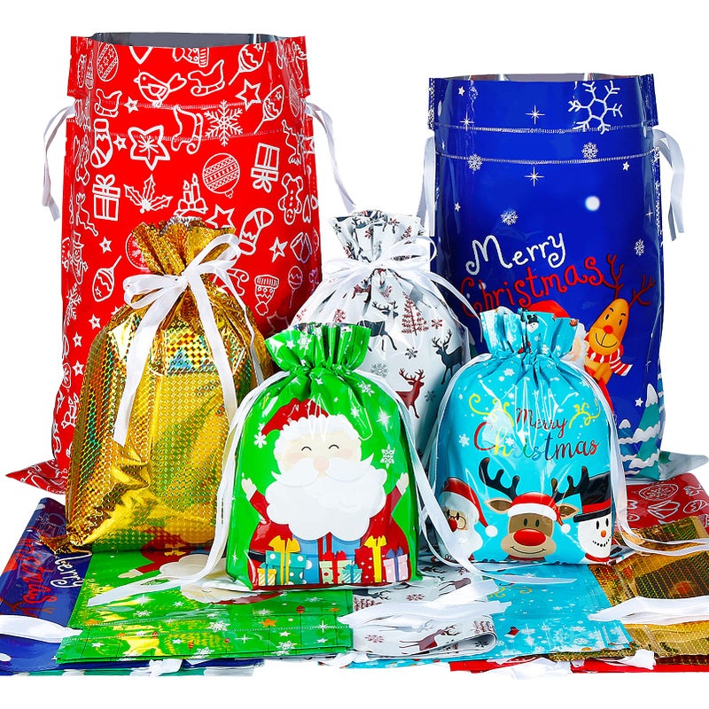YQL 30PCS Christmas Drawstring Gift Bags Assorted SizesChristmas Wrapping Bags Gift Sacks Xmas Presents Fast Wrapping for Birthday Holiday Party Favor - Image 2