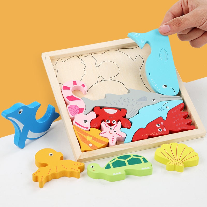 Cartoon Animal Three-Dimensional Puzzle Puzzle Children'S Wooden Puzzle Early Education Hand Grip Board Fruit And Vegetable Traffic Toys - Image 3