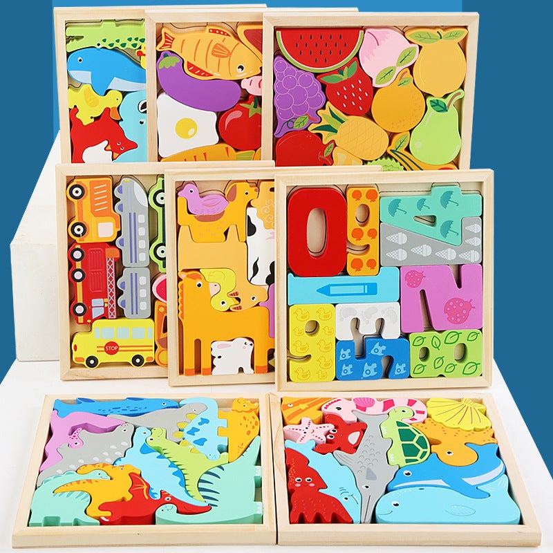 Cartoon Animal Three-Dimensional Puzzle Puzzle Children'S Wooden Puzzle Early Education Hand Grip Board Fruit And Vegetable Traffic Toys - Image 5