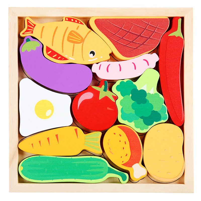 Cartoon Animal Three-Dimensional Puzzle Puzzle Children'S Wooden Puzzle Early Education Hand Grip Board Fruit And Vegetable Traffic Toys - Image 1