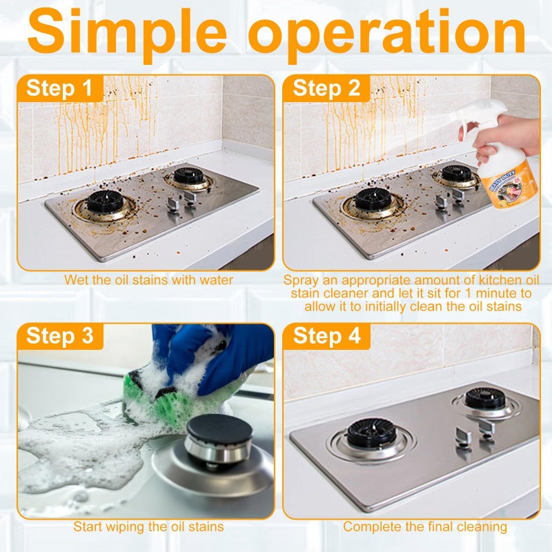 16.9 Fl Oz Clean Up Kitchen Oil Stains Spray, Kitchen Heavy Duty Cleaner Spray,All-Purpose Oil Stain Remover and Degreaser Spray, Multipurpose Foam Cleaner Spray, Kitchens Grease Cleaner - Image 4