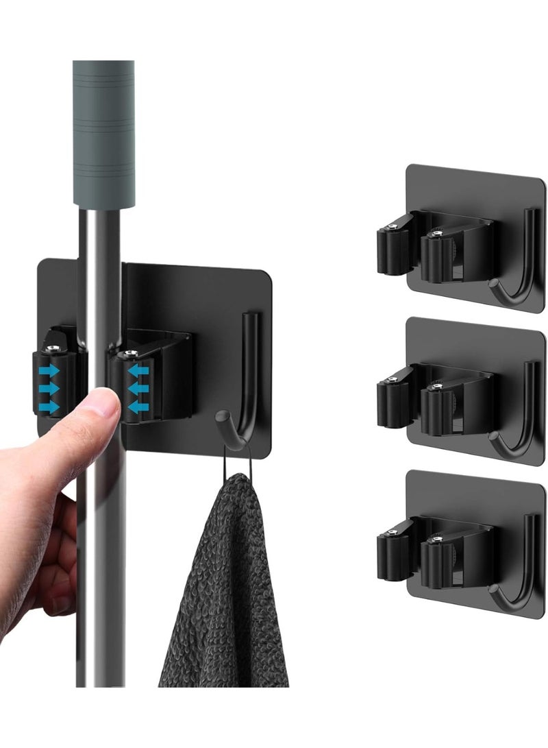 علاقة مكانس بدون حفر، 3 قطع منظم مكانس حائطي مع خطاف، حاملات ذاتية اللصق من الفولاذ المقاوم للصدأ للحمام، المطبخ، المكتبv - Image 1