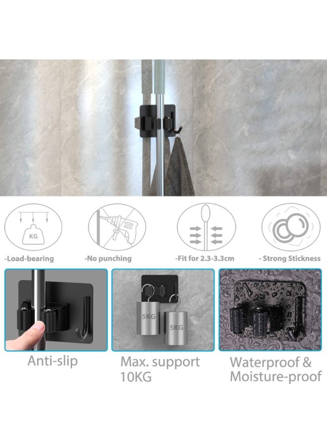 علاقة مكانس بدون حفر، 3 قطع منظم مكانس حائطي مع خطاف، حاملات ذاتية اللصق من الفولاذ المقاوم للصدأ للحمام، المطبخ، المكتبv - Image 3