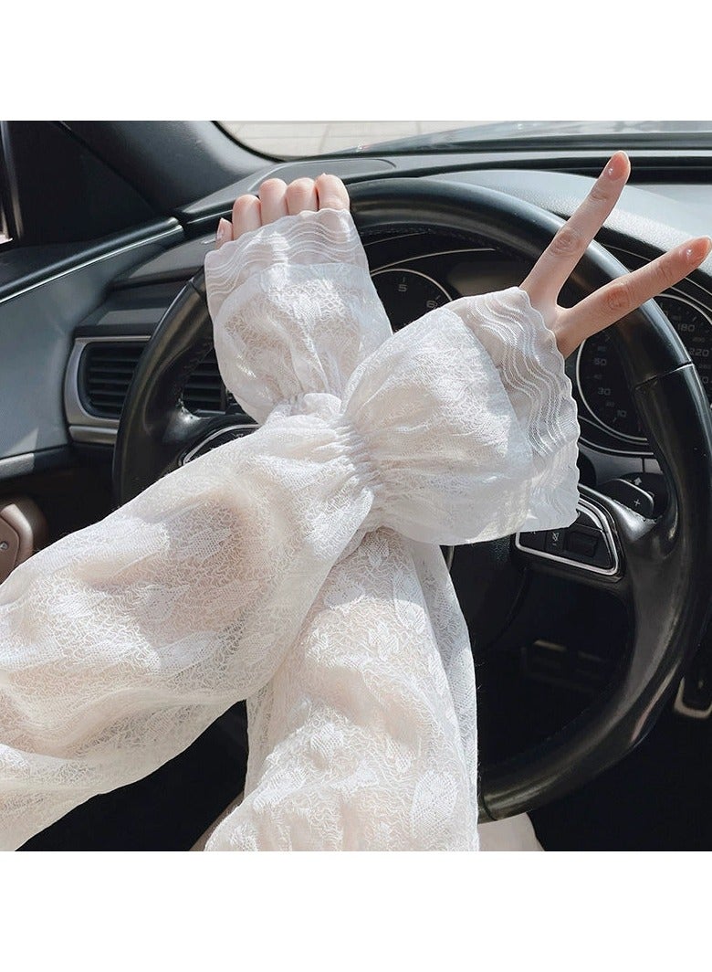 Goolsky Cute Girl Summer UV Protection Ice Silk Lace Sleeves Fresh Youthful Floral Pattern Arm Covers  - Image 3