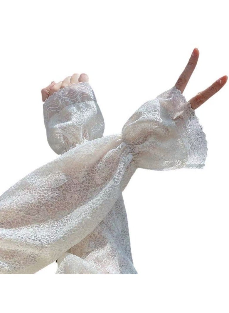 Goolsky Cute Girl Summer UV Protection Ice Silk Lace Sleeves Fresh Youthful Floral Pattern Arm Covers  - Image 1