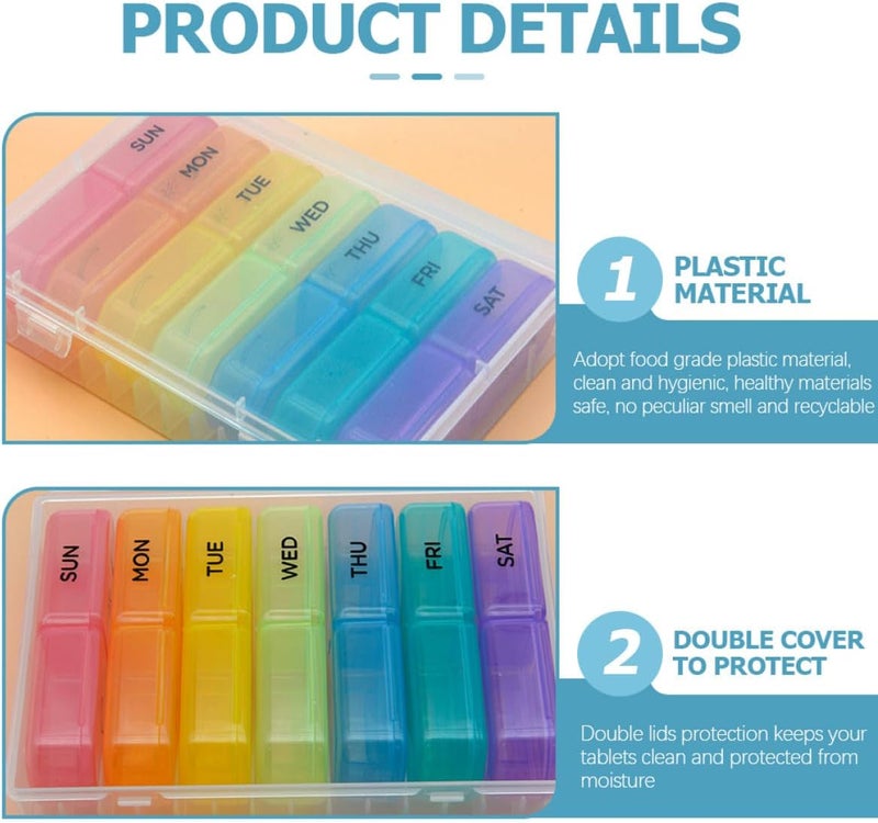 Large 7-Grid Pill Organizer Case, Portable Sealed Medicine Box for Travel and Home, Double Compartments Weekly Pill Storage for Supplements and Medication - Image 3