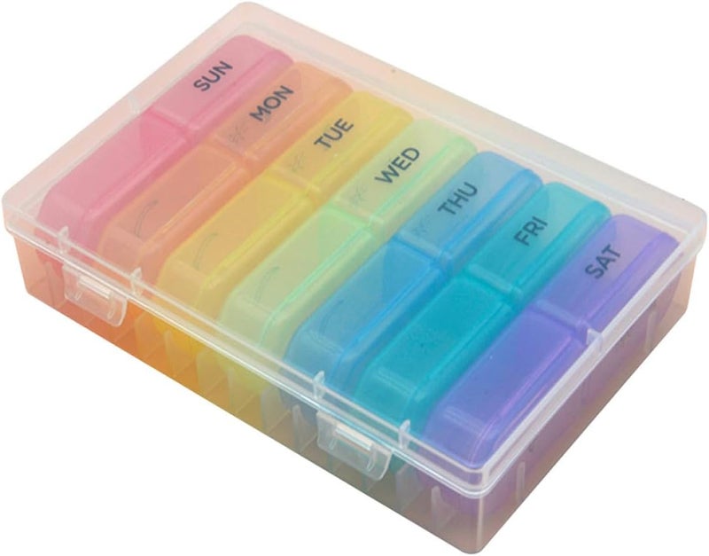 Large 7-Grid Pill Organizer Case, Portable Sealed Medicine Box for Travel and Home, Double Compartments Weekly Pill Storage for Supplements and Medication - Image 1