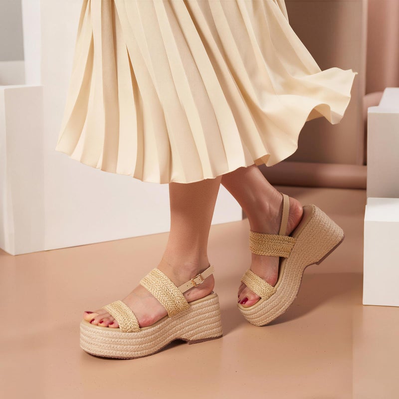 EQAUDES Platform Wedge Espadrilles Sandals for Women Cute Summer Ankle Strap - Beachï¼ŒRaffia Dressyï¼ŒWoven Strawï¼ŒSandals Comfortableï¼ŒNatural Vacation - Image 2