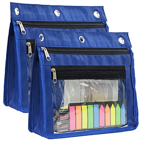 YoeeJob 2 Pack 1 Inch Expandable Zipper Pencil Pouches with Clear Window for 3 Ring Binder, Suitable for School & Office （Blue） - Image 1
