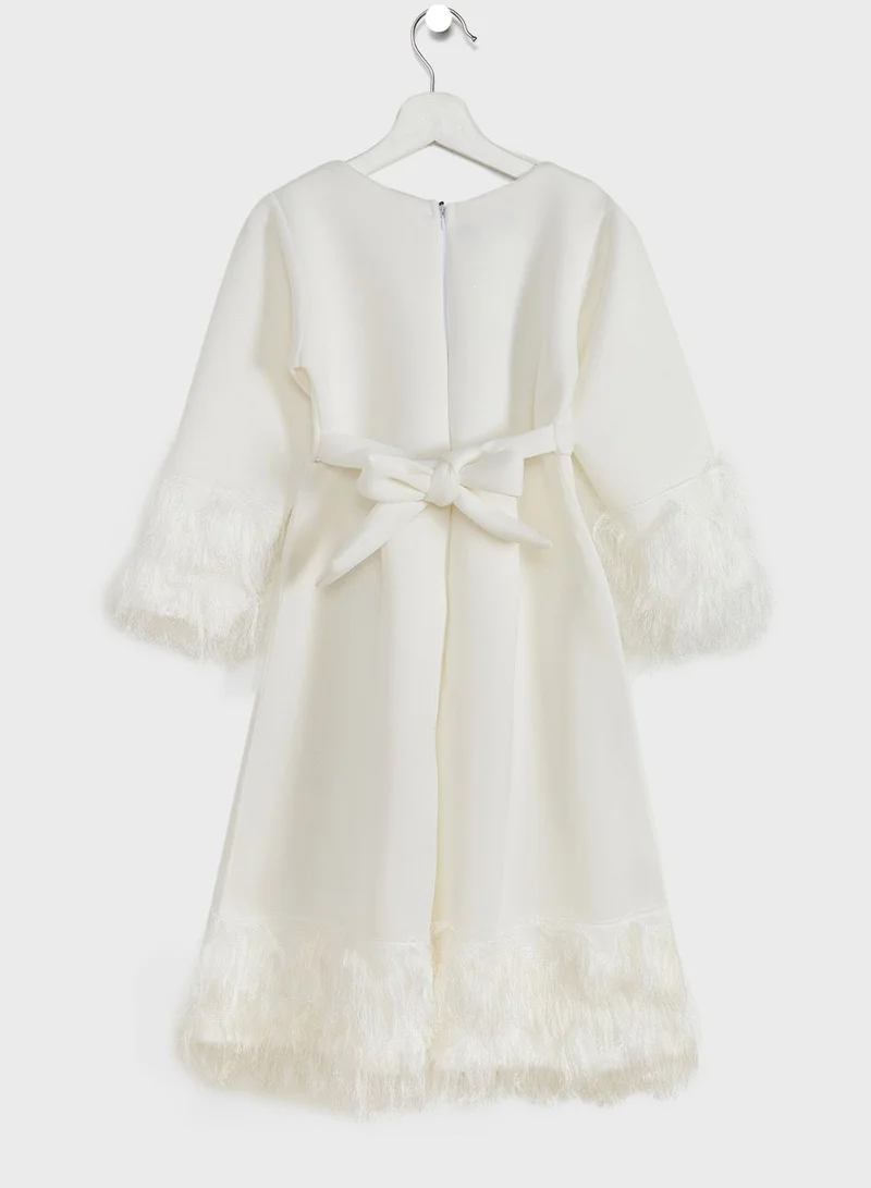 Little Golden Apple Little Full Sleeve Fringe Dress