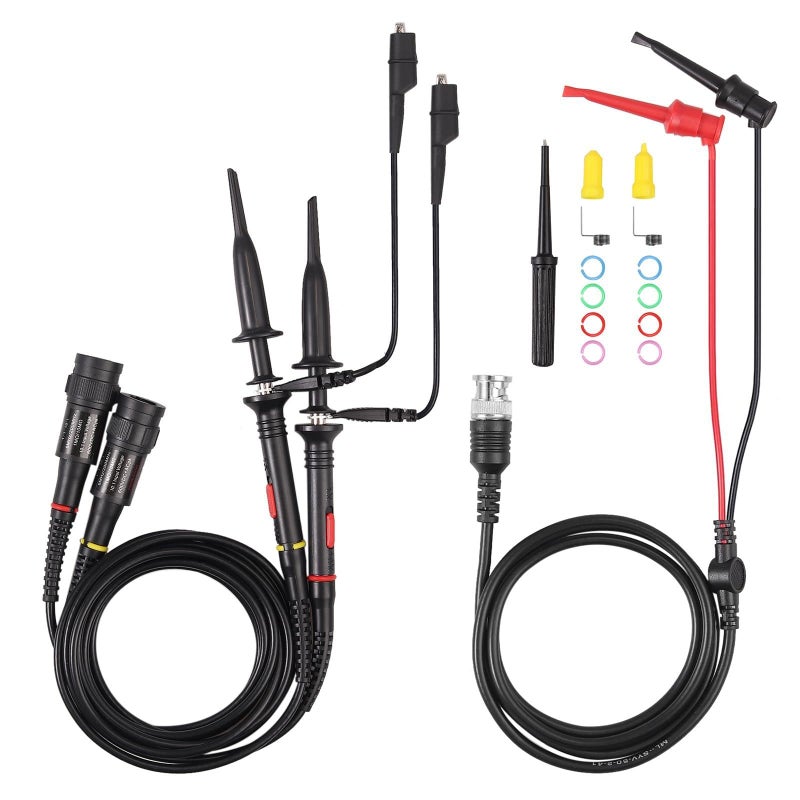 AUTOUTLET AUTOUTLET P6100 Universal Oscilloscope Probe with Accessories Kit 100MHz Oscilloscope Clip Probes with BNC to Minigrabber Test Lead Kit  - Image 1