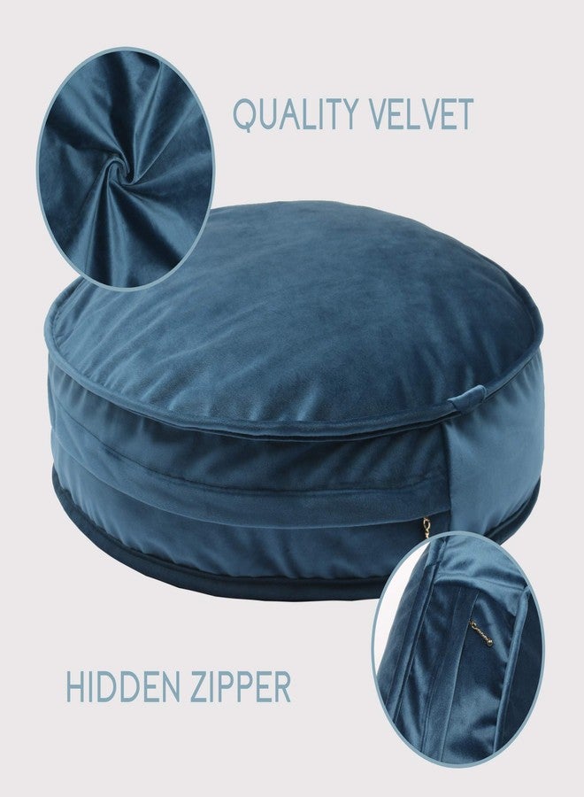 YIUOR Round Floor Pillow Cover Velvet Throw Seating Pouf Yoga Meditation Cushion Plush Case Reading Room Decor Cover Only (25.6IN, Dark Blue) - Image 4