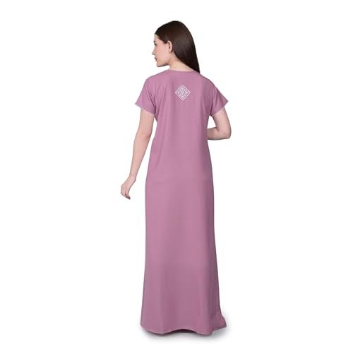 SAND DUNE Alpine Long Nighty Short Sleeves Embroidered Night Gown for Women Light Purple - Image 5