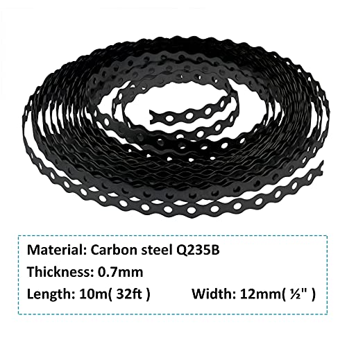 MOUNTAIN_ARK 32ft Perforated Metal Pipe Hanger Straps with Hole, Plumber Coil Strapping for Supports, 1/2" Width, Black - Image 2