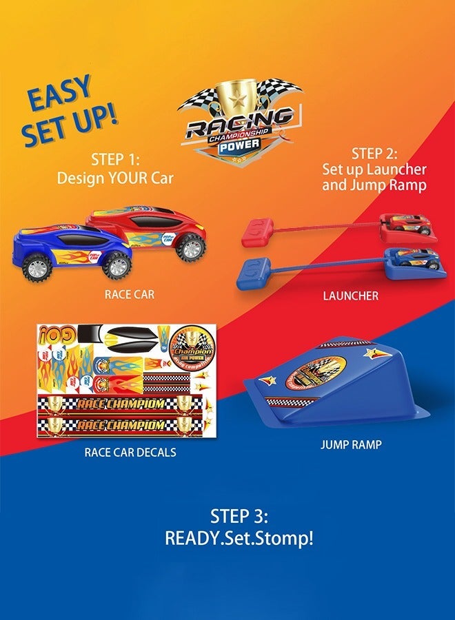 GROIC Rocket Dueling Stomp Racers, Foot Pneumatic Racer,2 Toy Car Launchers and 2 Air Powered Cars with Ramp Finish Line. Great for Outdoor Indoor Play, STEM Gifts Kids - Image 2