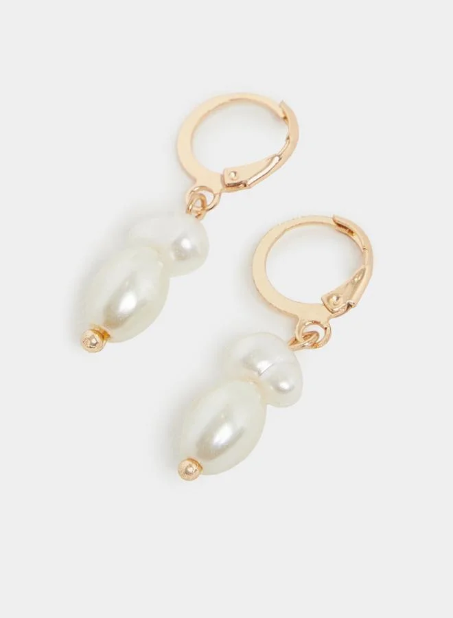Styli Dual Faux Pearl Drop Earrings
