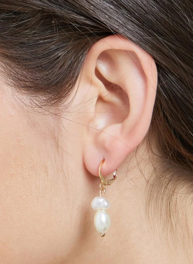 Styli Dual Faux Pearl Drop Earrings