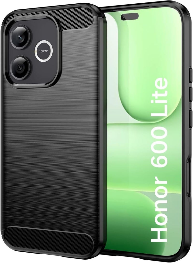 بارالونا غطاء لـ Honor 600 Lite، [مقاوم للصدمات بدرجة عسكرية]، غطاء هاتف نحيف بنسيج ألياف الكربون، مقاوم للخدوش وخفيف الوزن - أسود - Image 1