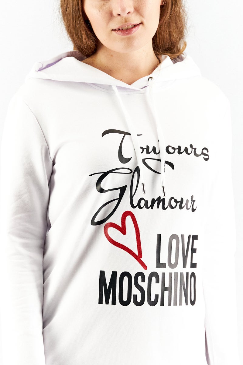 Love Moschino Women Hooded Graphic Print Dress, White  - Image 2