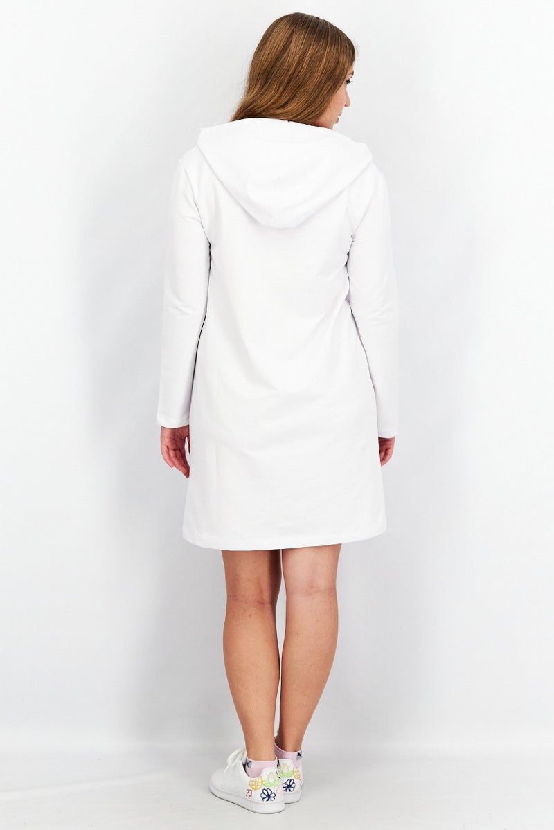 Love Moschino Women Hooded Graphic Print Dress, White  - Image 3
