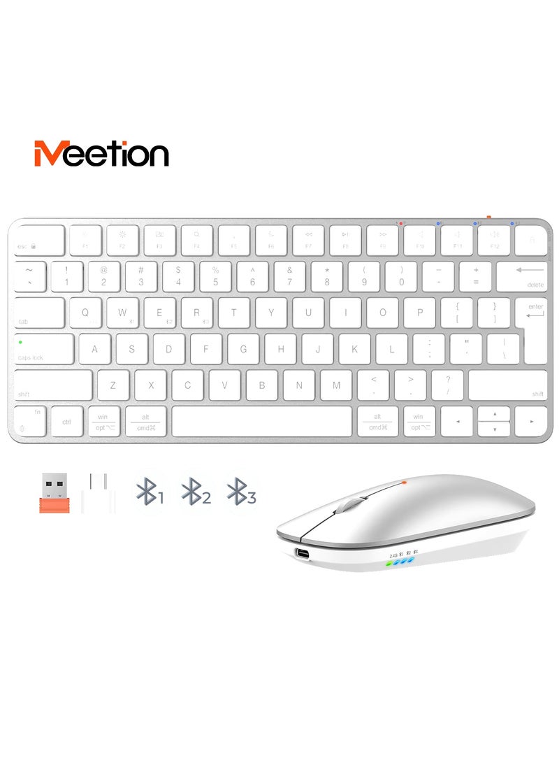 Meetion Wireless Bluetooth Ultra-thin Apple Keyboard and Mouse Combo ikey C210 Ingenious Spatial Economy Aesthetic Sobriety Redefined Universal Synchronization Protocol (Silver) - Image 1