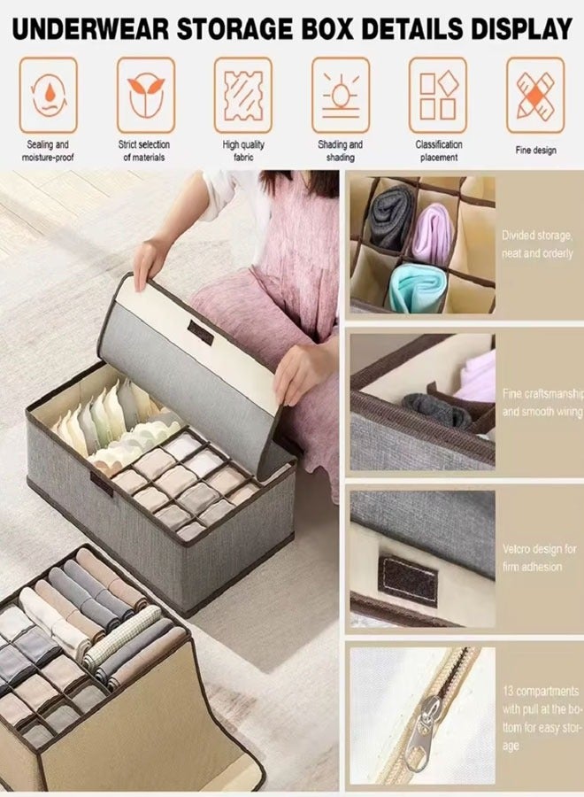 Underwear Storage Box Underwear Drawer Organizer Dividers Foldable Fabric Closet Organizers and Storage, Dresser Drawer Dividers for Baby Clothes, Bra, Scarves, Belt, Tie（Grey）  - Image 3