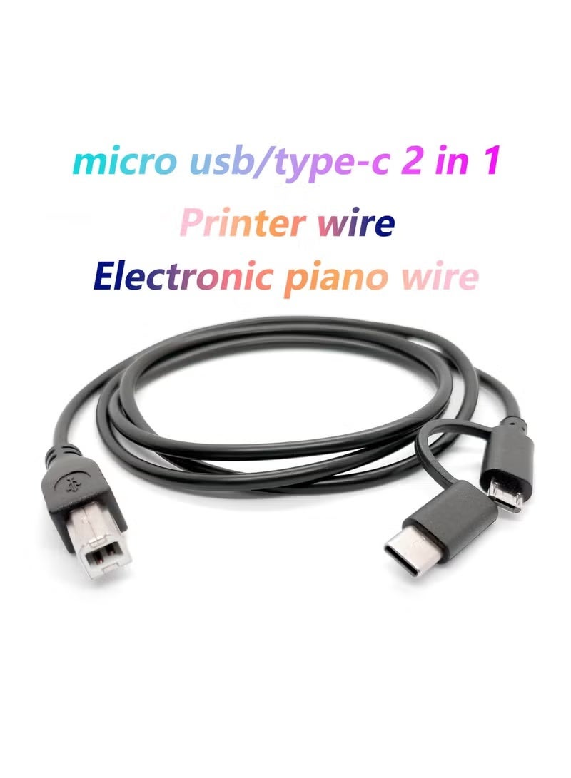 Micro USB/Type-C 2-in-1 Printer Cable Android Type-C Electric Piano MIDI Cable Printer Cable (Black-1.5m) - Image 1