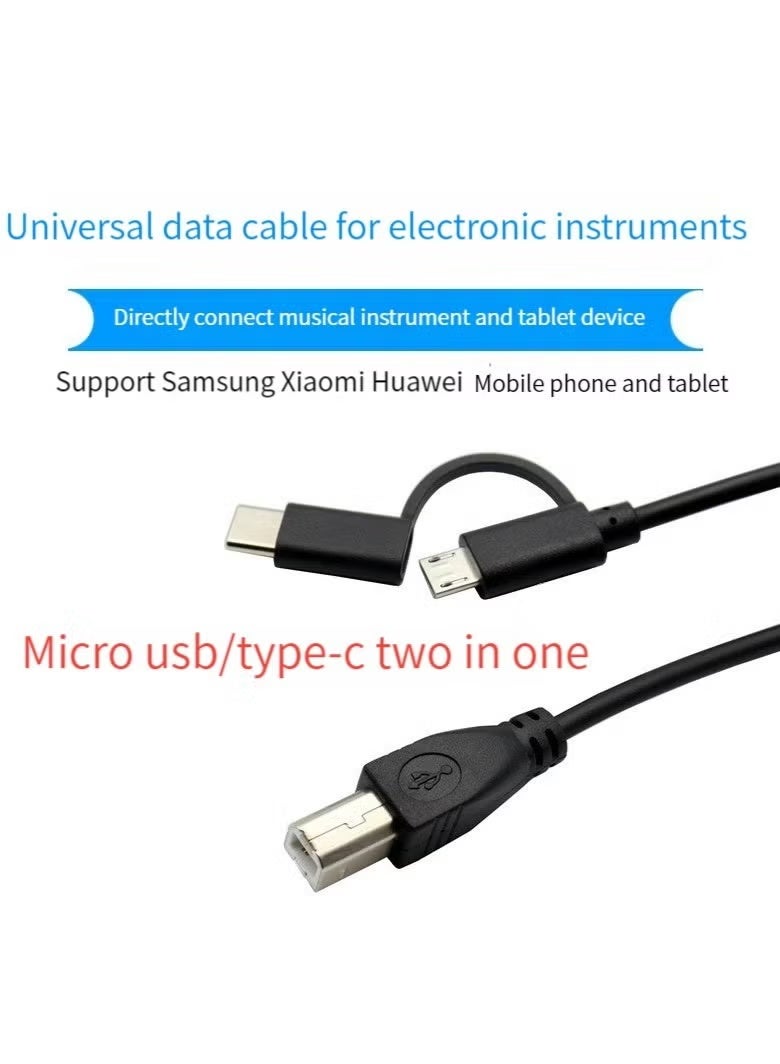 Micro USB/Type-C 2-in-1 Printer Cable Android Type-C Electric Piano MIDI Cable Printer Cable (Black-1.5m) - Image 2