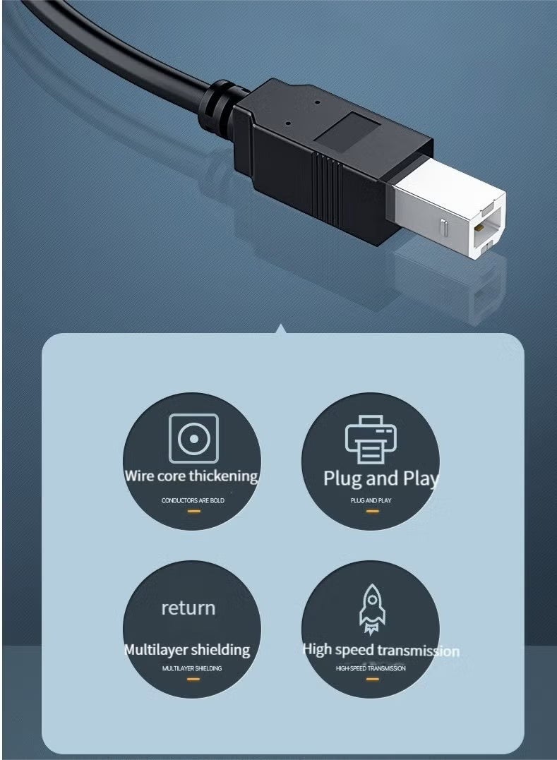 Micro USB/Type-C 2-in-1 Printer Cable Android Type-C Electric Piano MIDI Cable Printer Cable (Black-1.5m) - Image 5