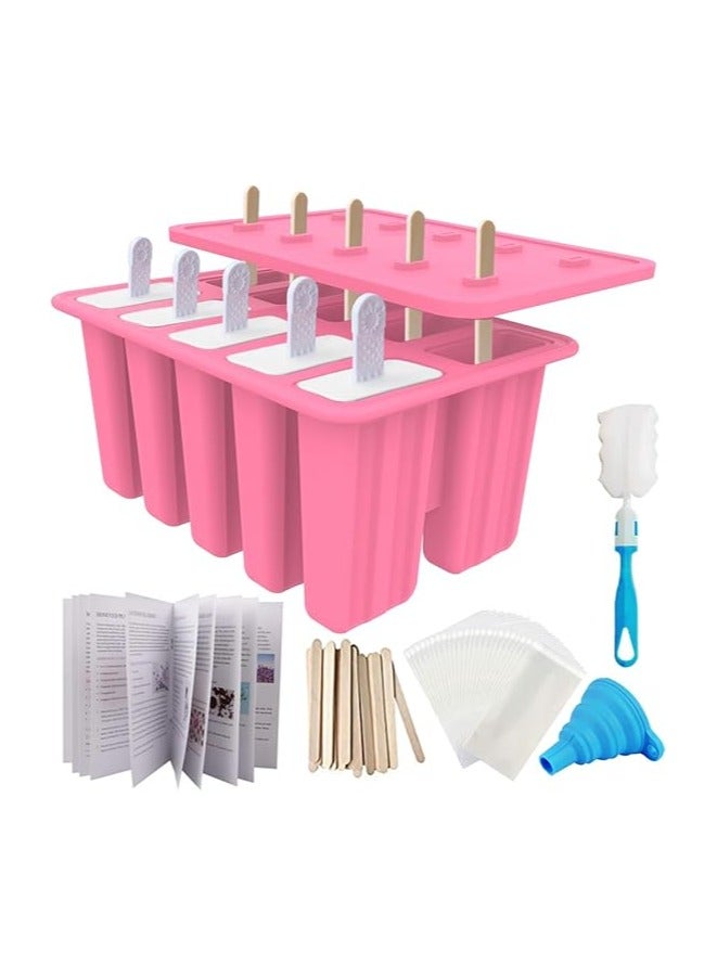 general Homemade Popsicle Molds Shapes, 10PCS Silicone Ice Pop Maker Non-BPA, with 50 Sticks, 50 Bags, 10 Reusable Sticks, Funnel, Brush and Ice Pop Recipes
