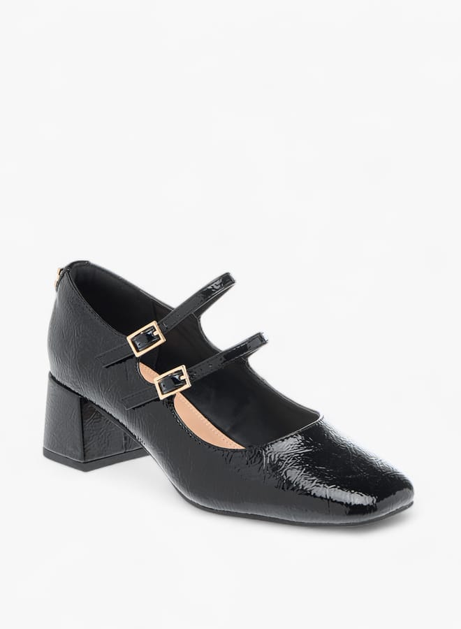 ELLE Womens Textured Double Strap Mary Jane Shoes With Block Heels - Image 3