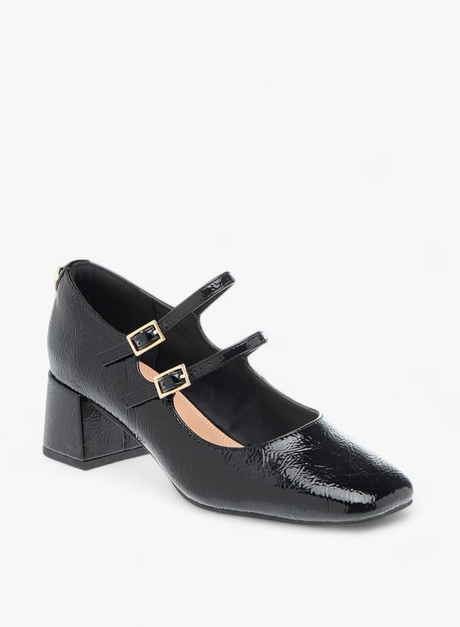 ELLE Womens Textured Double Strap Mary Jane Shoes With Block Heels - Image 1