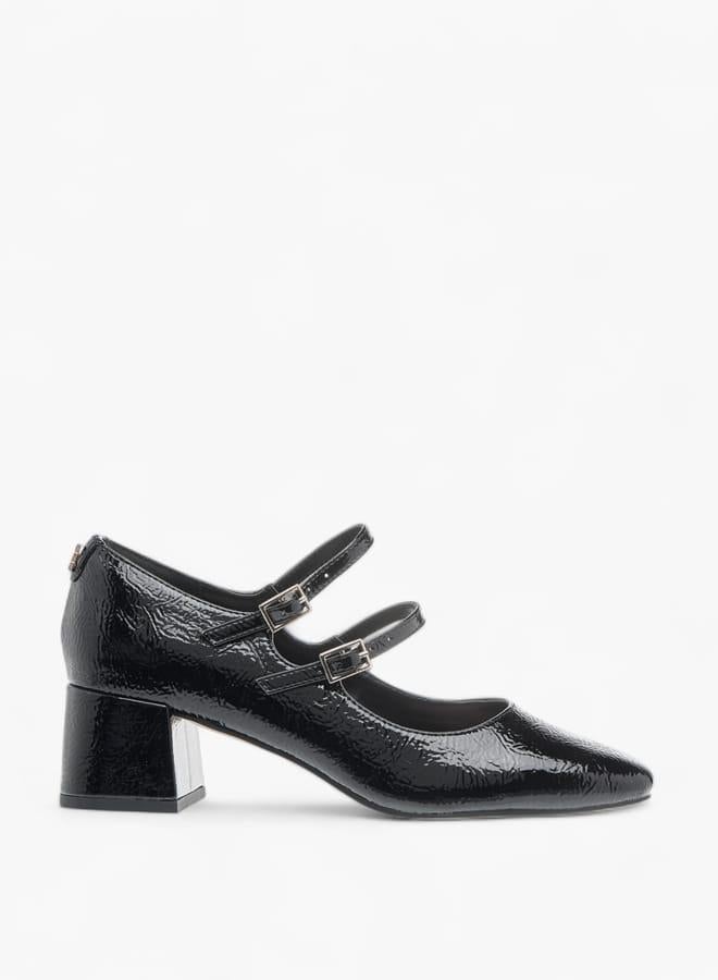 ELLE Womens Textured Double Strap Mary Jane Shoes With Block Heels - Image 3